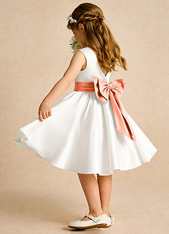 Azazie Sosie Flower Girl Dresses Ivory Sunset A-Line Pleated Matte Satin Dress image4
