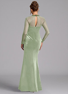 Azazie Megan Bridesmaid Dresses Dusty Sage Mermaid Long Sleeve Mesh Dress image2