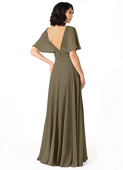 Azazie Pamela Brautjungfernkleider A-Linie V-Hals Gefaltet Chiffon Kleid Weidengrün image2