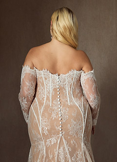 Azazie Katherine Wedding Dresses Diamond White Caramel Mermaid Off the Shoulder Tulle Dress image13