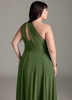 Azazie Charlize Bridesmaid Dresses Olive A-Line One Shoulder Chiffon Dress image7