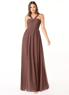 Azazie Dionne Bridesmaid Dresses Espresso A-Line Corset Chiffon Dress image1