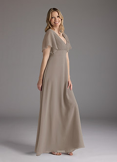 Azazie Alessa Mother of the Bride Dresses Taupe A-Line V-Neck Pleated Chiffon Dress image2