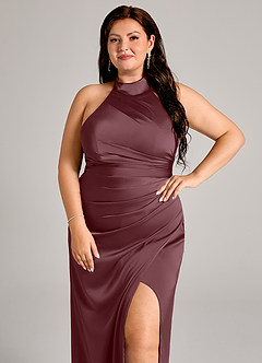 Azazie Jemma Bridesmaid Dresses Sangria Sheath Pleated Stretch Satin Dress image8