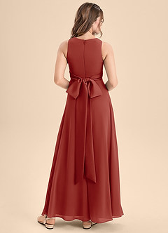 Azazie Lilenne Junior A-Linie Schleifen Chiffon Kleid Terrakotta image2