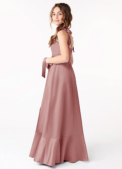 Azazie Barbara Junior Vestido de Rosa Polvorienta de Satén Elástico de Corte en A con Lazo image2