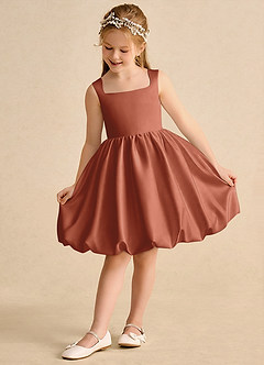 Azazie Nirvana vestidos de niña de las flores Vestido de Castaño de Satin Mate de Princesa con Volante image3