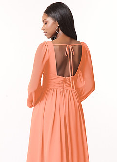 Azazie Norah Vestidos de damas de honor Vestido de Atardecer de Gasa de Corte en A con Manga larga con cuello en V image3