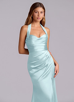Azazie Destiny Bridesmaid Dresses Cloud Blue Mermaid Sweetheart Neckline Stretch Satin Dress image5