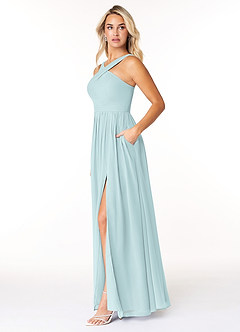 Azazie Elvira Robes de demoiselle d'honneur Robe Trapèze en Mousseline de soie Plissée Brume image3