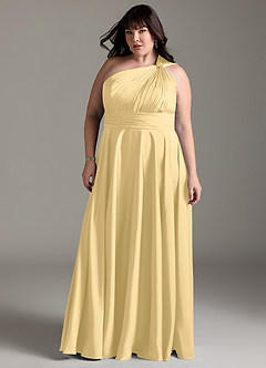 Azazie Charlize Brautjungfernkleider A-Linie One-Shoulder Stretch-Satin Kleid Butter image13