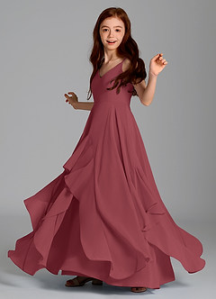 Azazie Karan Junior Abito A-Line in Chiffon Merlot image5