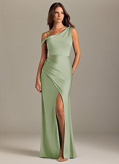 Azazie Madelyn Robes de demoiselle d'honneur Robe Sirène Convertible en Satin extensible Épaule décolletée Vert Sauge image8