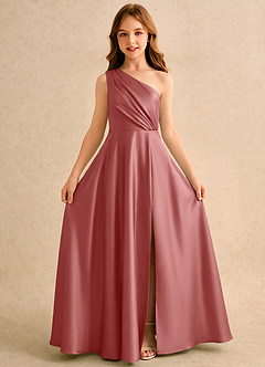 Azazie Puddles Junior Formal Flower Girl Klänningar Klä A-Line i Stretch Satin Ena axeln image5