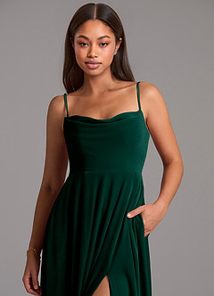 Azazie Elle Bridesmaid Dresses Emerald A-Line with Pockets Velvet Dress image2