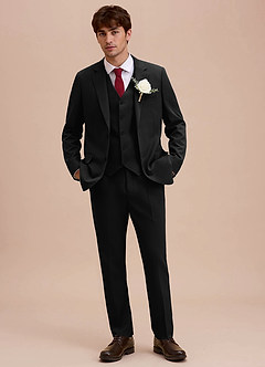 front Ethan Negro Traje de tres piezas de tejido refinado