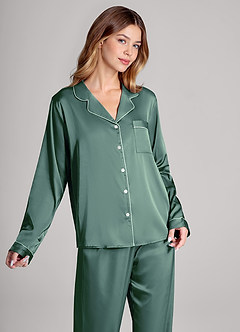 front Långärmad och byxor i satin med pyjamasmönster