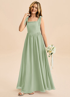 Azazie Delia Junior Abito A-Line in Chiffon Fiocco Verde Salvia image4