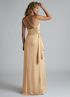Azazie Maive Robes de demoiselle d'honneur Robe Fourreau en Satin extensible Rayé Champagne image3
