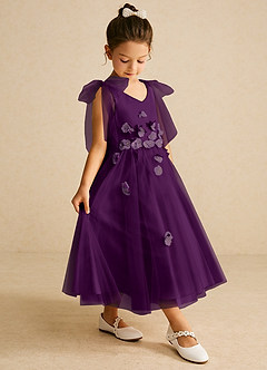 Azazie Minia Flower Girl Dresses Grape A-Line Bow Matte Satin Dress image3