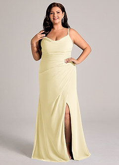 Azazie Deandra Bridesmaid Dresses Lemon Sorbet Mermaid Pleated Chiffon Dress image7
