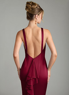 Azazie Tamera Bridesmaid Dresses Burgundy Mermaid Pleated Stretch Satin Dress image6