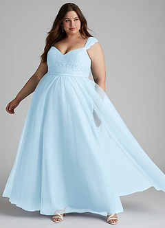 Azazie Luxi Vestidos de damas de honor Vestido de Azul Cielo de Tul de Corte en A con Plisado image8