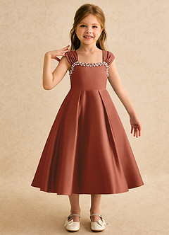 Azazie Yosemite Flower Girl Dresses Auburn Ball-Gown Sweetheart Neckline Matte Satin Dress image1