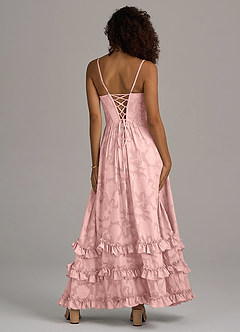 Azazie Lettie Robes de demoiselle d'honneur Robe Trapèze en Blumen-Burnout Corset Rose Poudré image6