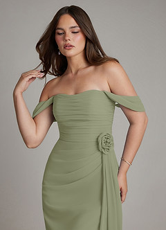 Azazie Ezria Bridesmaid Dresses Pistachio A-Line Off the Shoulder Chiffon Dress image4