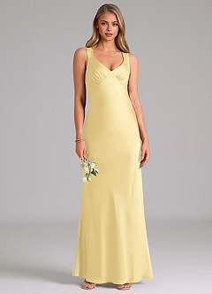 Azazie Kamila Bridesmaid Dresses Butter A-Line Pleated Stretch Satin Dress image1