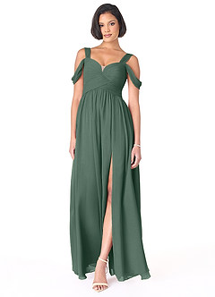 Azazie Lianne Bridesmaid Dresses Sea Moss A-Line Off the Shoulder Chiffon Dress image2