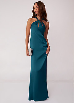 Barbie ♥ Azazie Bridesmaid Dresses Ink Blue Sheath Stretch Satin Dress image3