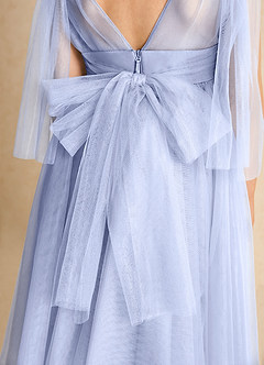 Azazie Dori Robe Demoiselle D'honneur Fillette Robe Trapèze en Tulle Rayé Eis image7