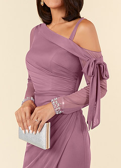 Azazie Marna Final Sale Vintage Mauve Sheath One Shoulder Mesh Dress image4