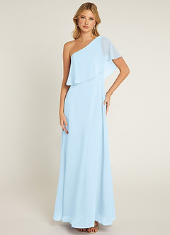 Azazie Lizzy Jurken voor bruidsmeisjes Jurk van Chiffon met A-Lijn One-Shoulder Hemelsblauw image1