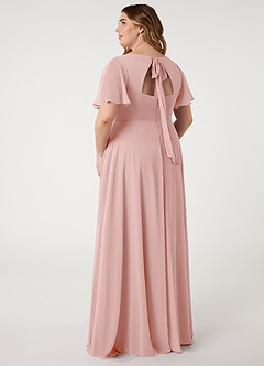 Azazie Kimber Robes de demoiselle d'honneur Robe Trapèze en Mousseline de soie Manches à volants Rose Poudré image2