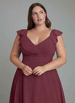 Azazie Leilani Bridesmaid Dresses Cabernet A-Line Pleated Chiffon Dress image6