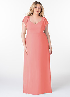 Azazie Syenna Brautjungfernkleider A-Linie Gestreift Chiffon Kleid Koralle image6