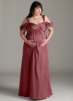 Azazie Rhea Maternity Bridesmaid Dresses A-Line Off-The-Shouler Pleated Stretch Satin Floor-Length Dress image8