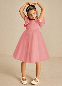 Azazie Kaeya Flower Girl Dresses Coral A-Line Bow Tulle Dress image3