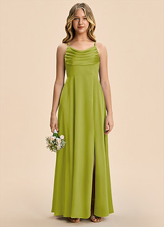 Azazie Gia Junior Lemongrass A-Line Pleated Stretch Satin Dress image6