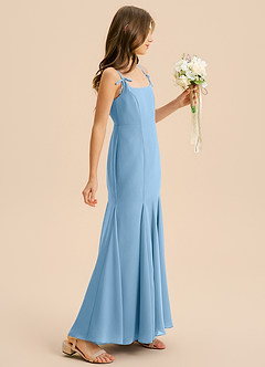 Azazie Evey Junior Abito Sirena in Chiffon Plissettato Blu Acciaio image5