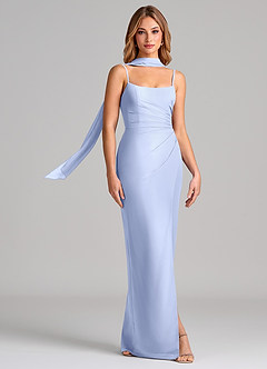 Azazie Calandra 신부 들러리 드레스 쉬스 주름진 쉬폰 바닥 길이 드레스 image3