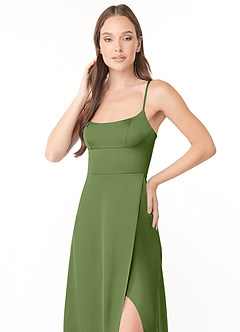Azazie Halsey Brautjungfernkleider Etui Seitliche Cut-Outs Stretch-Satin Kleid Wacholder image6