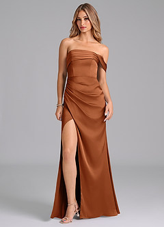 Azazie Lisbeth Bridesmaid Dresses Copper Mermaid Off the Shoulder Stretch Satin Convertible Dress image3