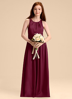 Azazie Bibiane Junior Mulberry A-Line Pleated Stretch Satin Dress image4