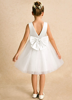 Azazie Esme Flower Girl Dresses Ivory Ball-Gown Bow Tulle Dress image1