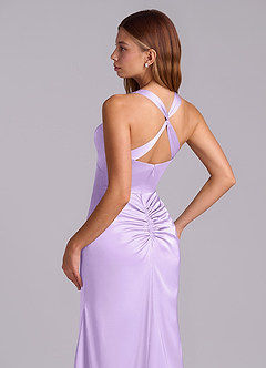 Azazie Amelie Bridesmaid Dresses Lilac A-Line Pleated Stretch Satin Dress image2