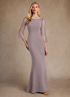 Azazie Bellevie Final Sale Vintage Mauve Sheath Beaded Stretch Crepe Dress image4